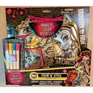 New Monster High Color N Style Metallic Purse DIY Kit Markers Gems Toy 2016 Kid